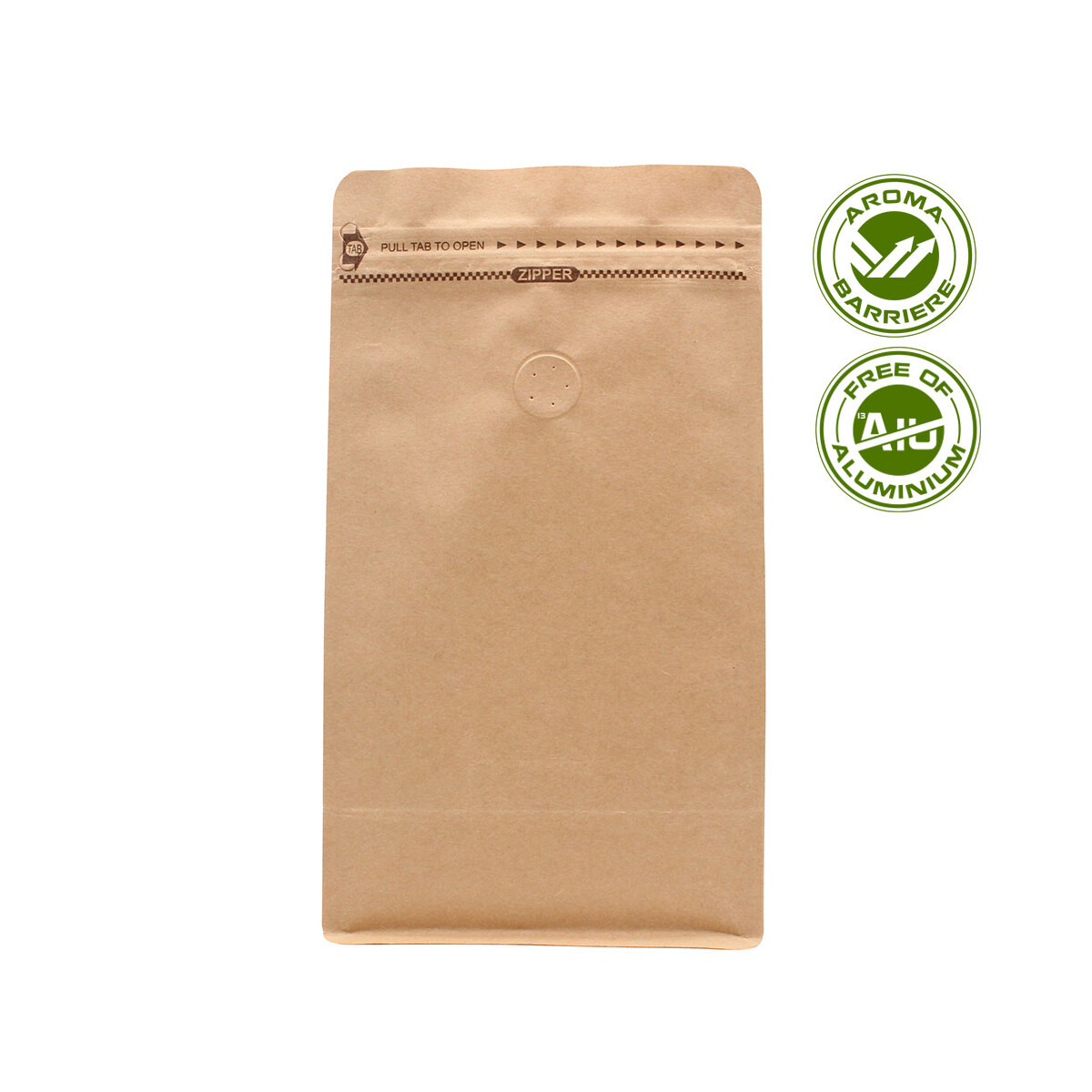 Flat bottom pouch with valve and pocket zipper - Kraft...