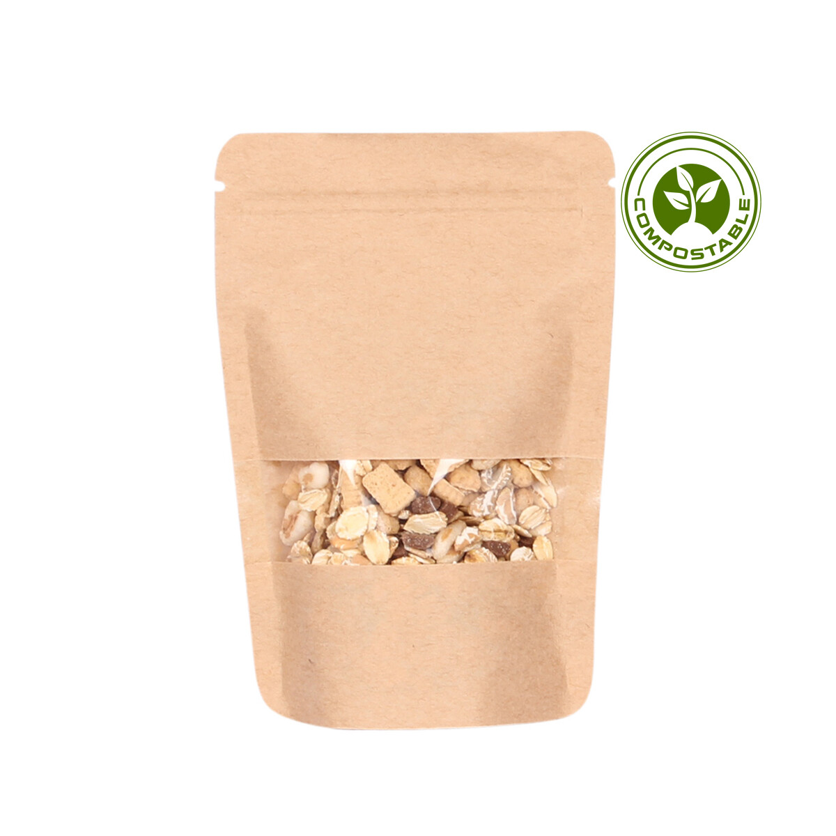 Stand-up pouch Kraft med gennemsigtigt vindue -...